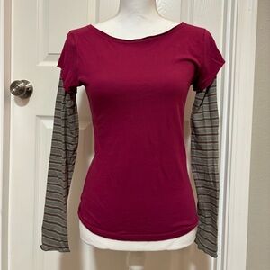 NWOT BDG Maroon Top with Striped Sleeves